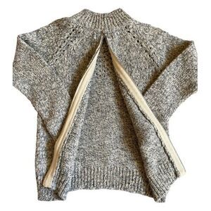 Open Knit Back Zip Sweater Size S Grey Acrylic Wool Alpaca Mohair Mock Neck